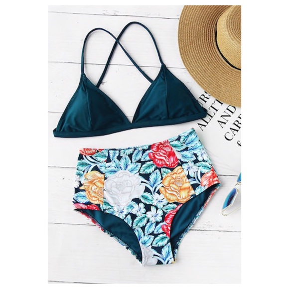 Other - Teal bikini with floral high waist